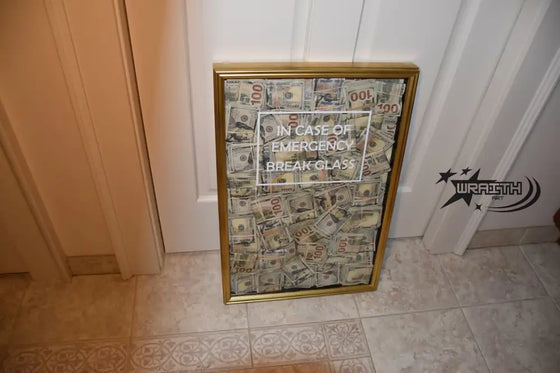 Money Stuffed Golden Shadow Box - Wall Hanging - WraithArt