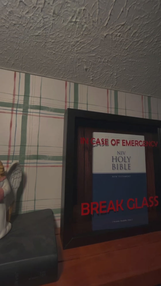 In Case of Emergency Break Glass Holy Bible - Wall Art Shadow Box