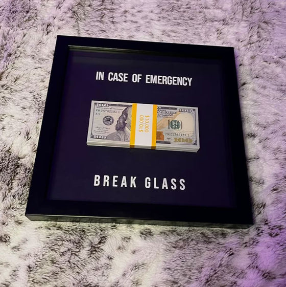 Original In Case of Emergency Break Glass Money Wall Shadow Box - WraithArt
