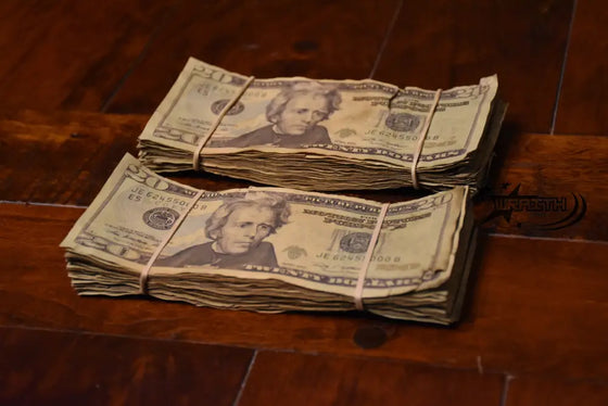 Ultra Realistic Movie Prop Money - 20 Dollar Bills 2 Bands